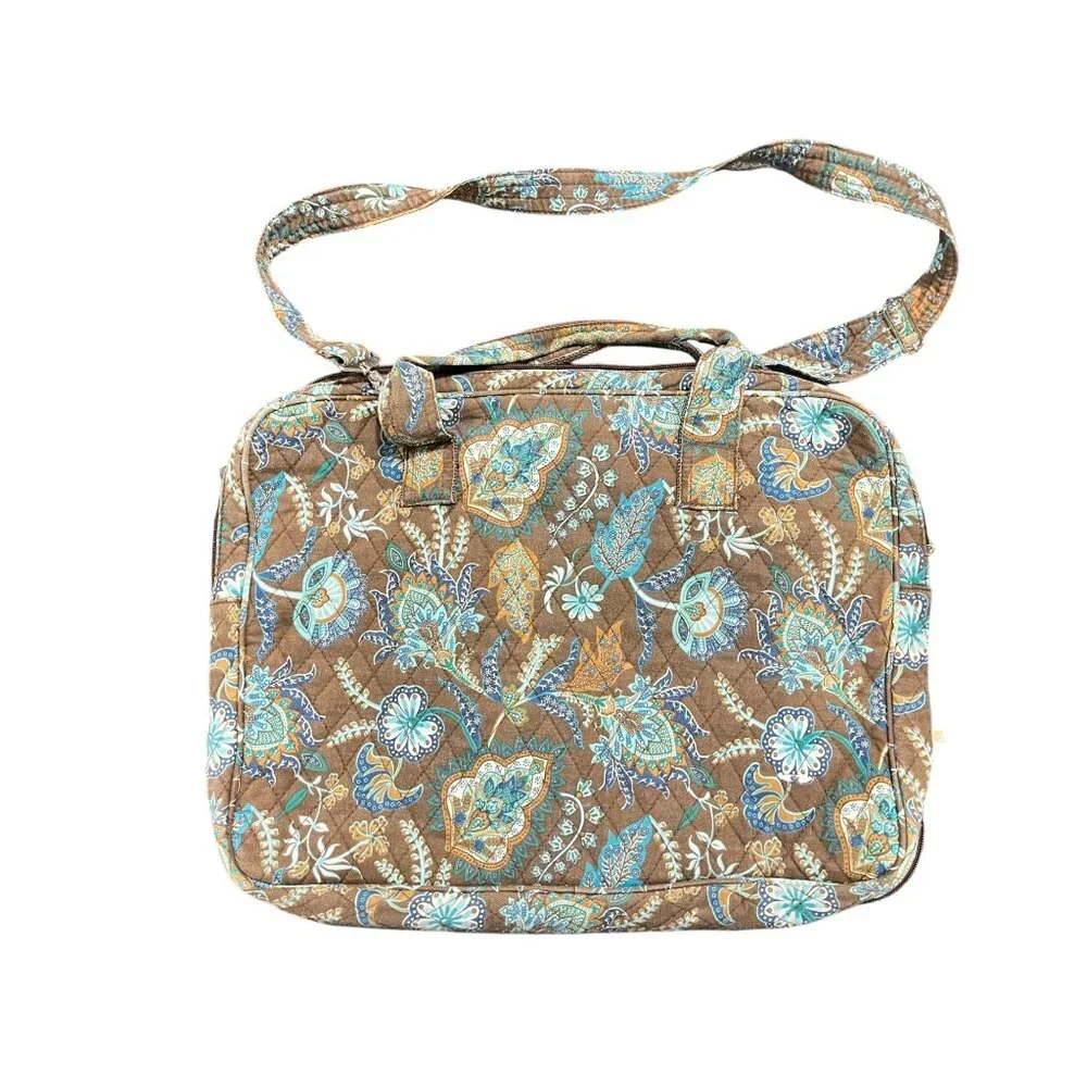 Vera Bradley Laptop Bag Paisley Quilted Travel Tote Brown & Blue With Adjustable